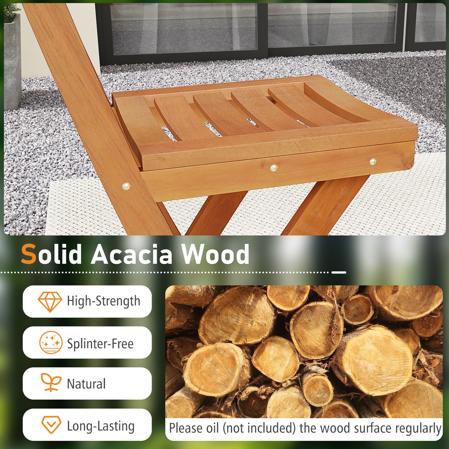 Acacia Wood Bar Height Chair with Backrest and Footrest for Backyard-1pcs