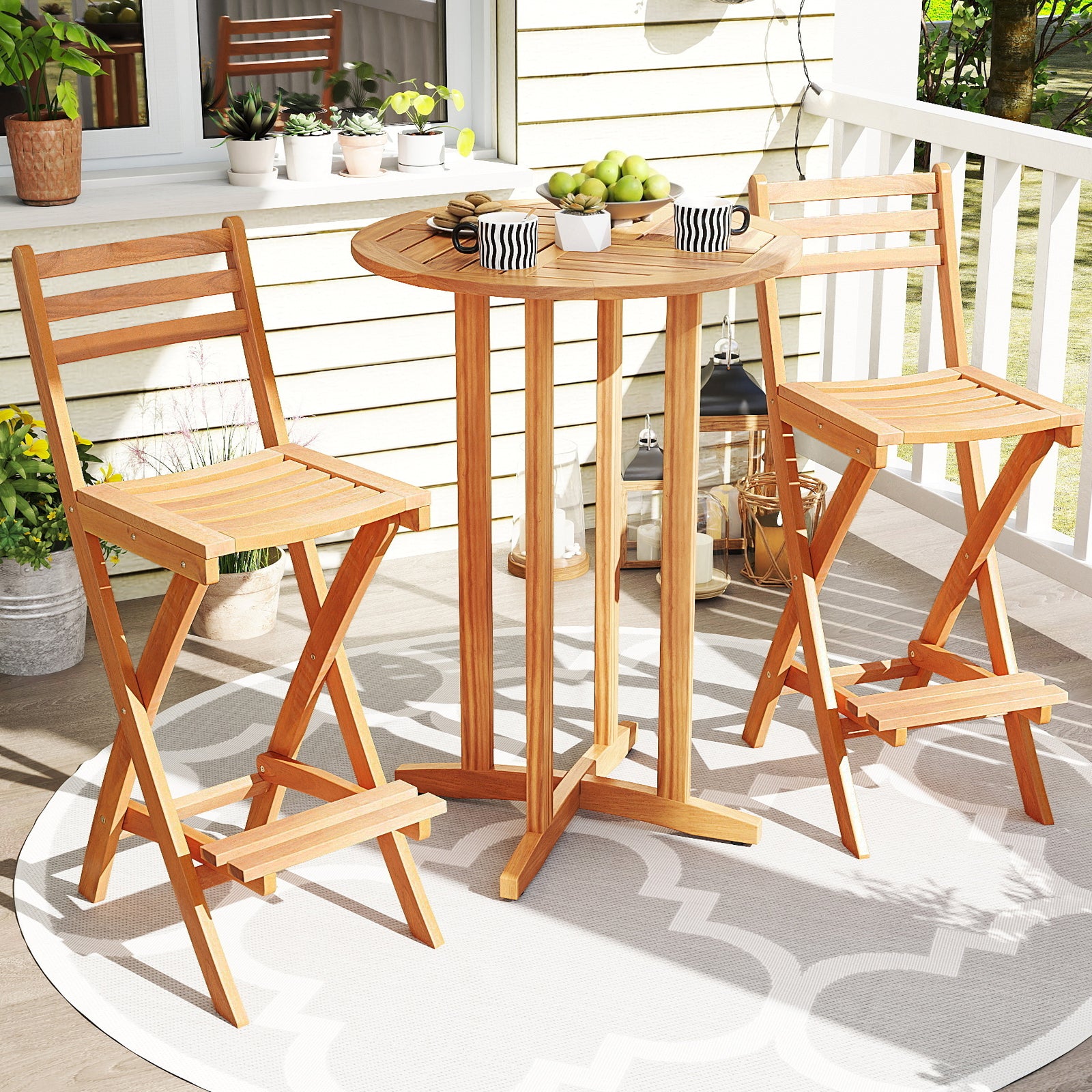 Acacia Wood Bar Height Chair Set of 2 Patio Bar Furniture at Gallery Canada