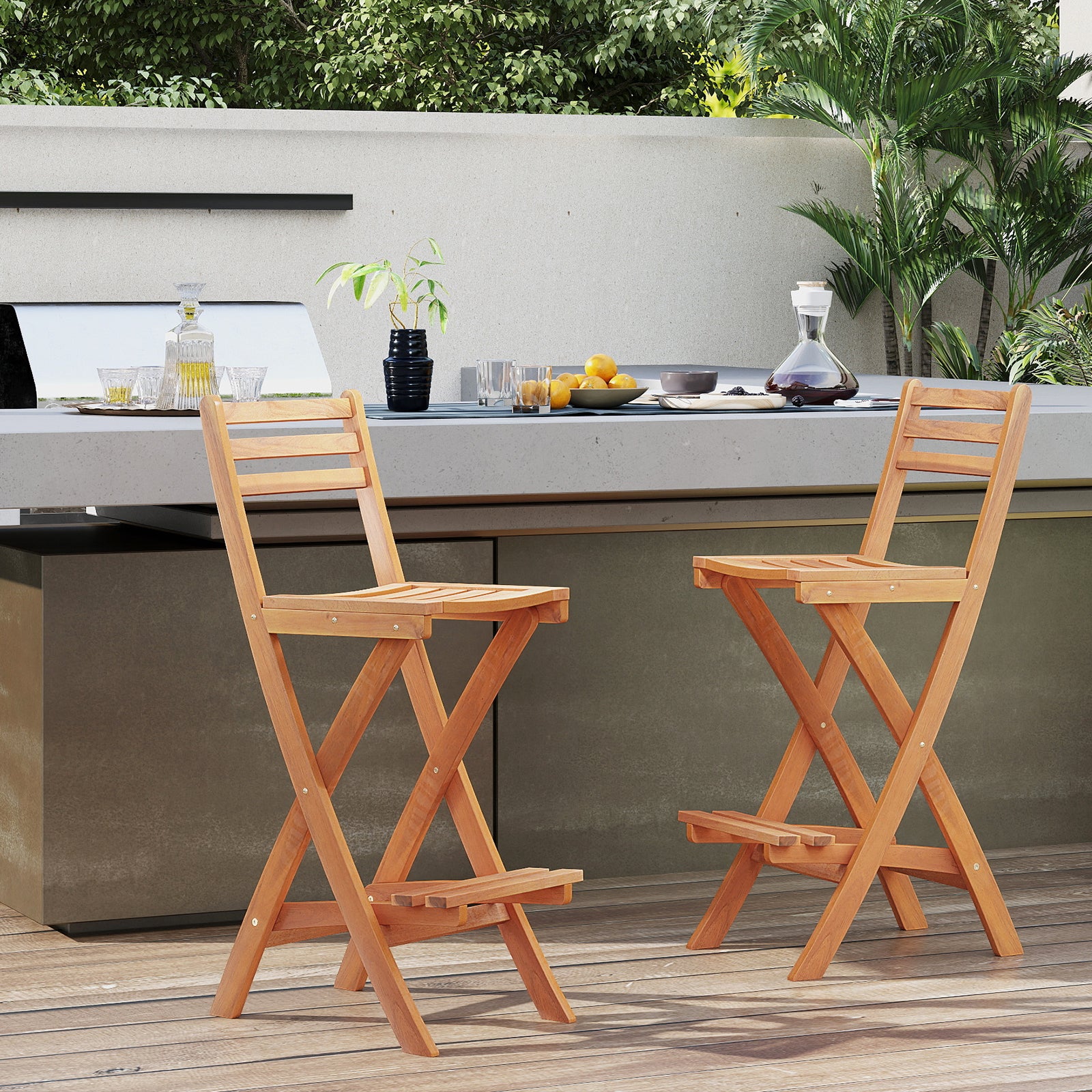 Acacia Wood Bar Height Chair Set of 2 Patio Bar Furniture at Gallery Canada