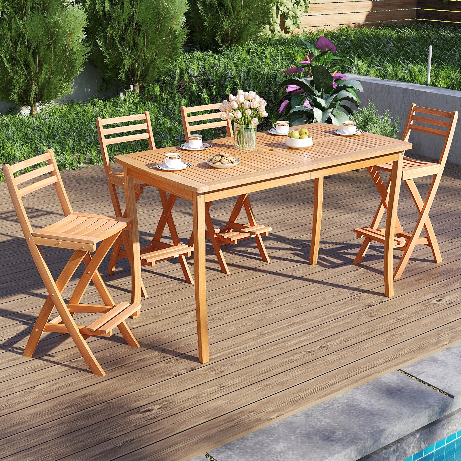 Acacia Wood Bar Height Chair Set of 2 Patio Bar Furniture at Gallery Canada
