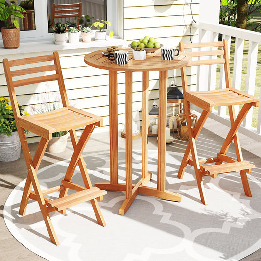 Acacia Wood Bar Height Chair with Backrest and Footrest for Backyard-Set of 4