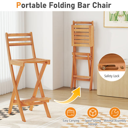 Acacia Wood Bar Height Chair with Backrest and Footrest for Backyard-Set of 4