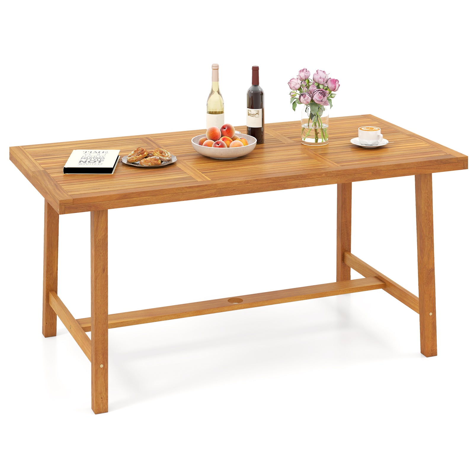 Acacia Wood Dining Table, 6 Person, Heavy-Duty, Indoor Outdoor, Natural Patio Dining Tables at Gallery Canada