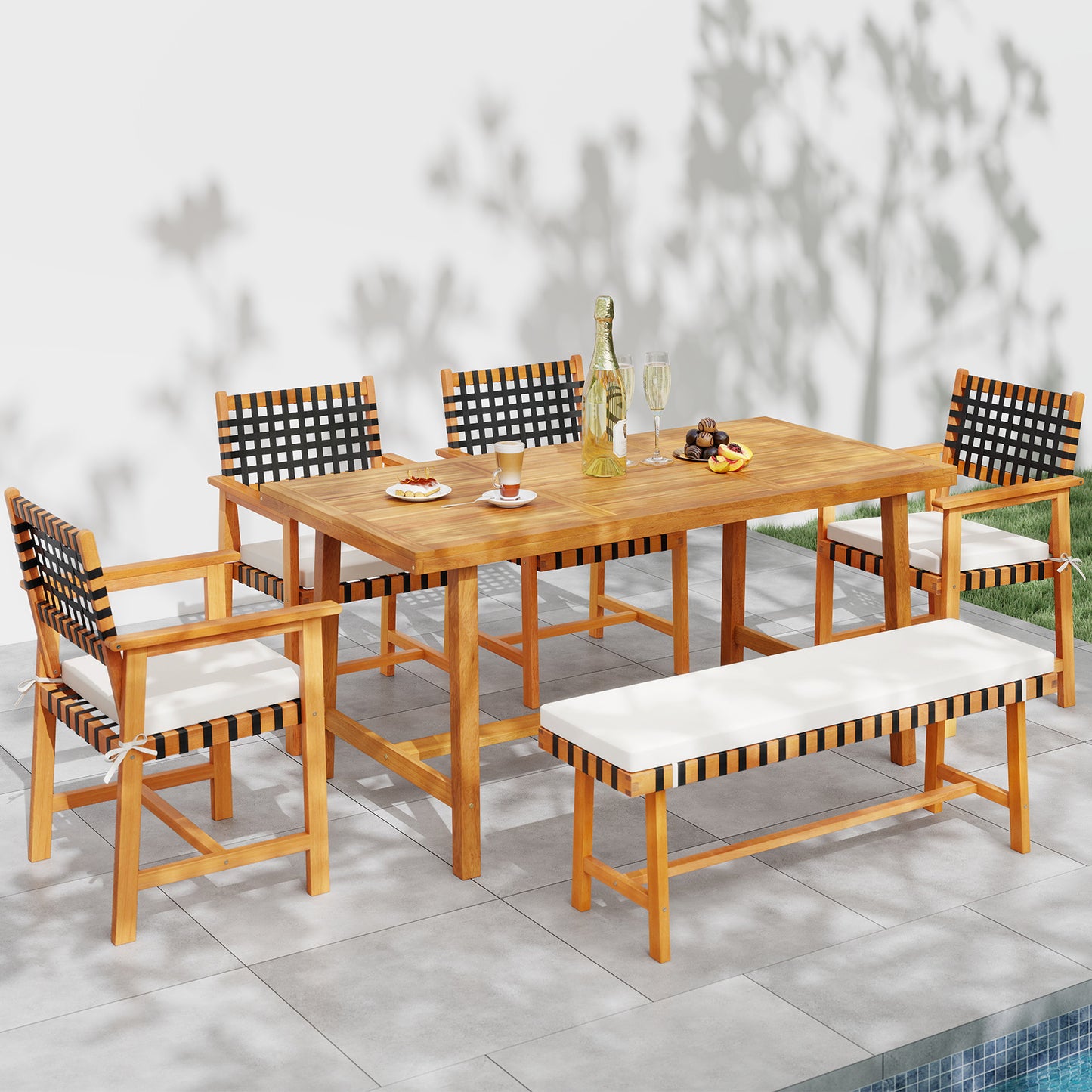 Acacia Wood Dining Table, 6 Person, Heavy-Duty, Indoor Outdoor, Natural Patio Dining Tables at Gallery Canada