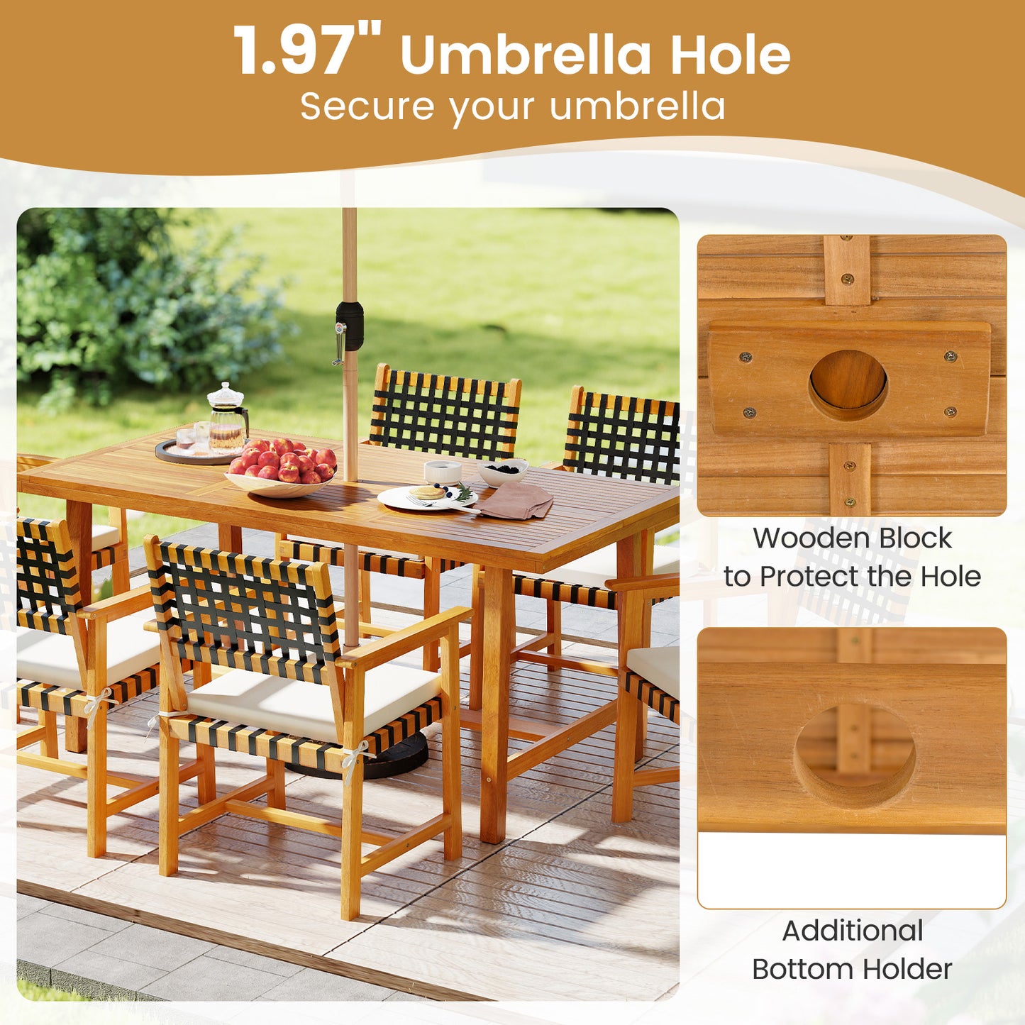 Acacia Wood Dining Table, 6 Person, Heavy-Duty, Indoor Outdoor, Natural Patio Dining Tables at Gallery Canada