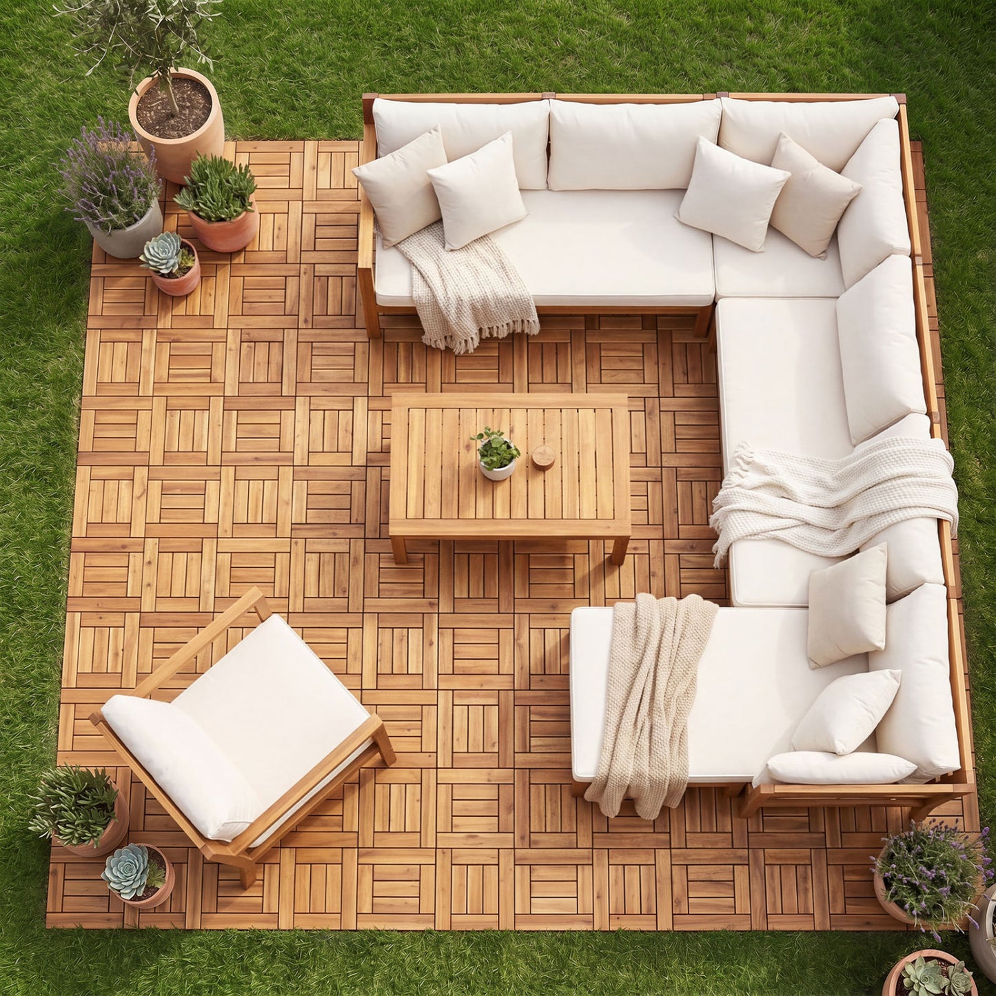 Acacia Wood Interlocking Deck Tiles for Patio Balcony Backyard Porch Poolside, Natural Decorative Fencing & Flooring at Gallery Canada