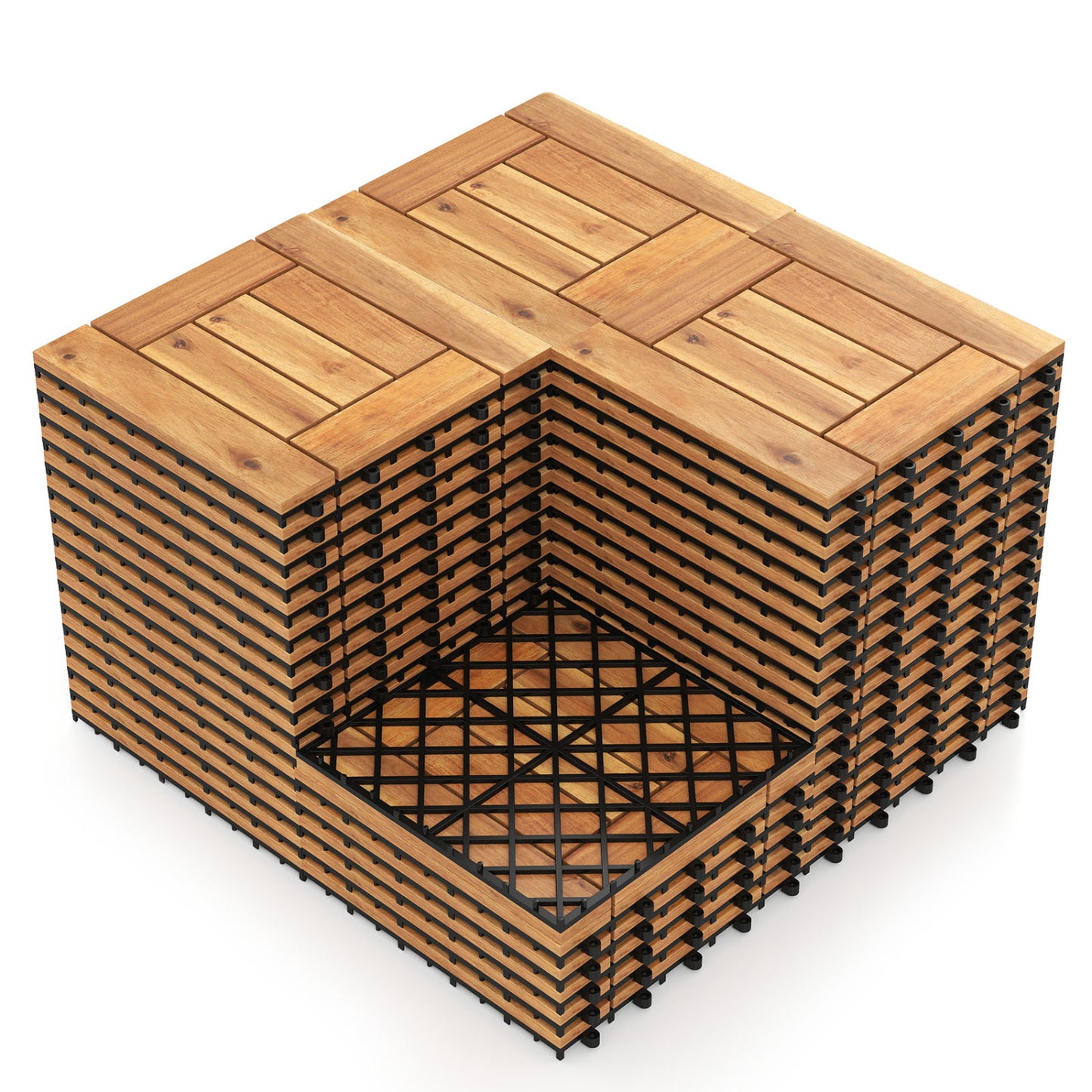 Acacia Wood Interlocking Deck Tiles for Patio Balcony Backyard Porch Poolside, Natural Decorative Fencing & Flooring at Gallery Canada