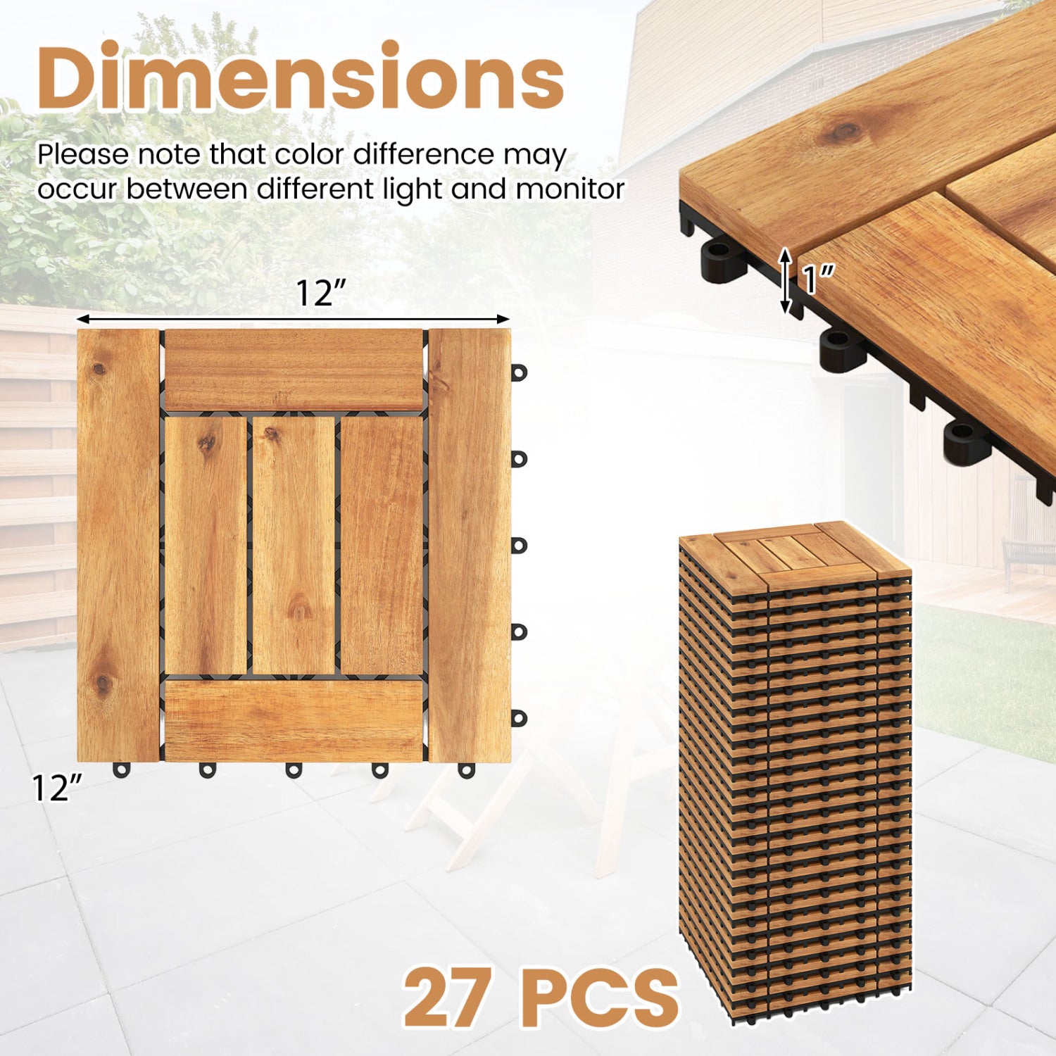 Acacia Wood Interlocking Deck Tiles for Patio Balcony Backyard Porch Poolside, Natural Decorative Fencing & Flooring at Gallery Canada