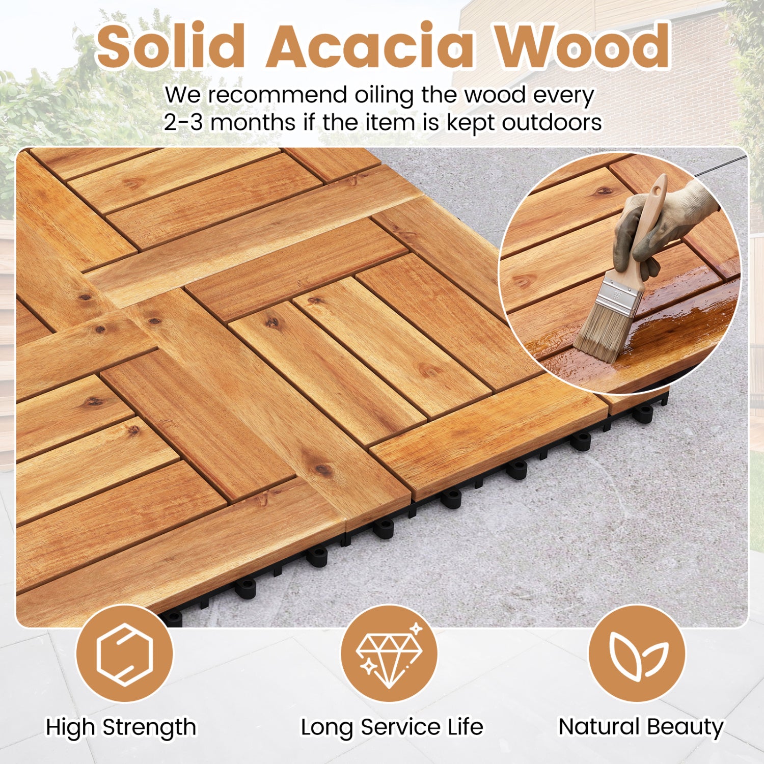 Acacia Wood Interlocking Deck Tiles for Patio Balcony Backyard Porch Poolside, Natural Decorative Fencing & Flooring at Gallery Canada