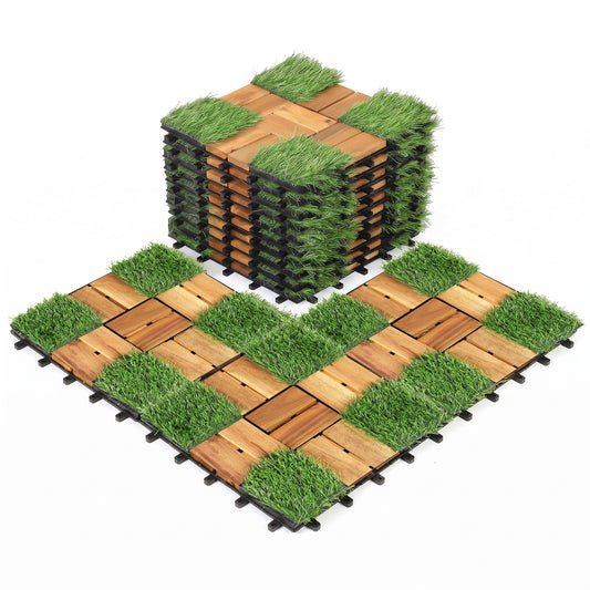 Acacia Wood Interlocking Deck Tiles, Artificial Grass, Natural Home Accessories Natural at Gallery Canada