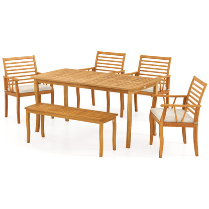 Acacia Wood Outdoor Table And Bench Set, 1.97 Inch Umbrella Hole Patio Dining Sets at Gallery Canada