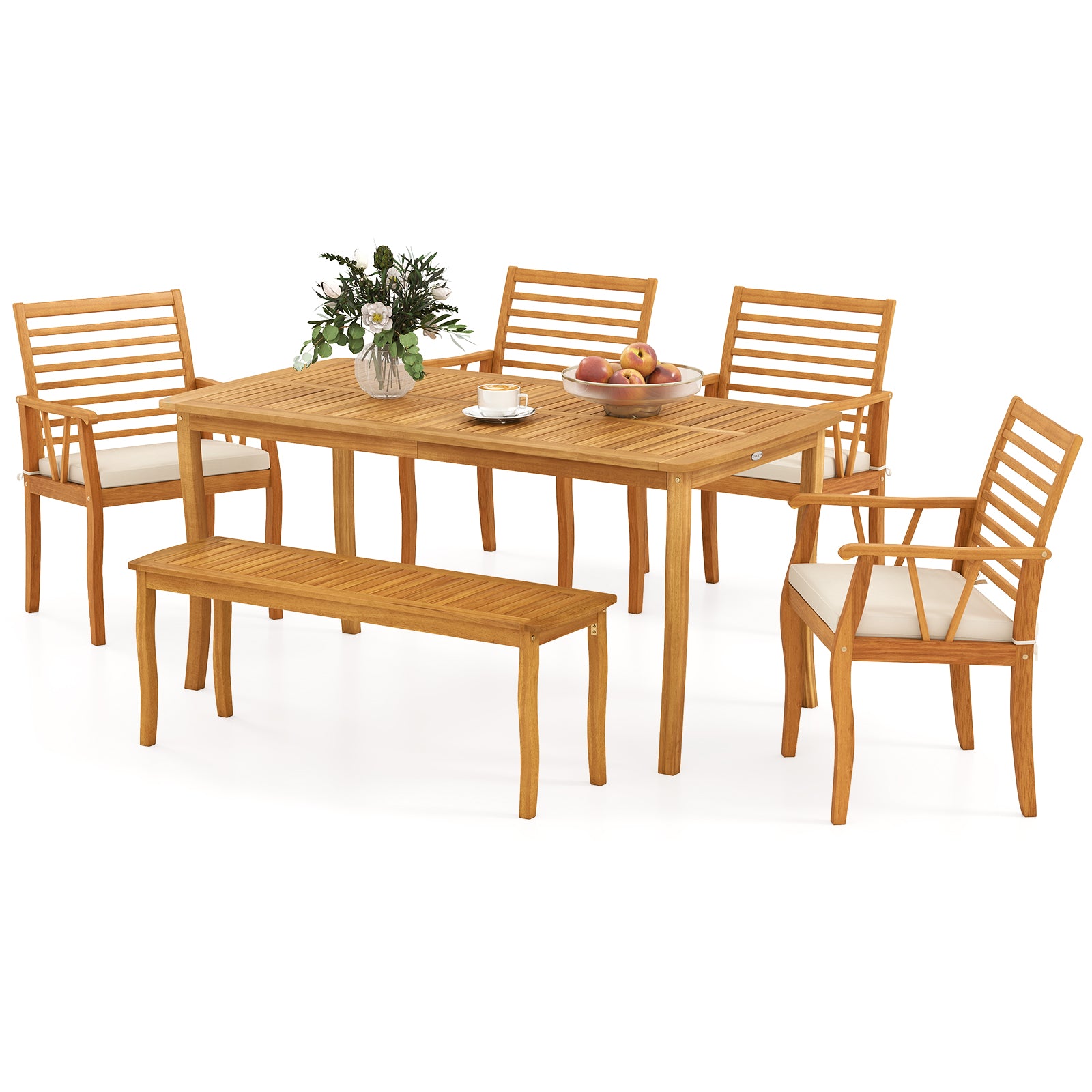 Acacia Wood Outdoor Table and Bench Chairs Set with 1.97 Inch Umbrella Hole Patio Dining Sets at Gallery Canada