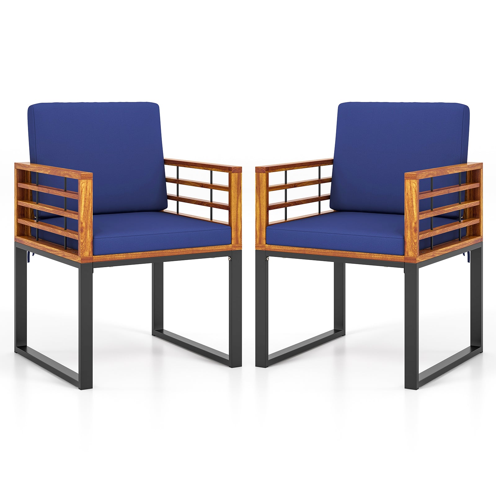 Acacia Wood Outdoor Dining Chairs Set of 2 with Soft Cushions, Navy Patio Dining Sets Navy at Gallery Canada