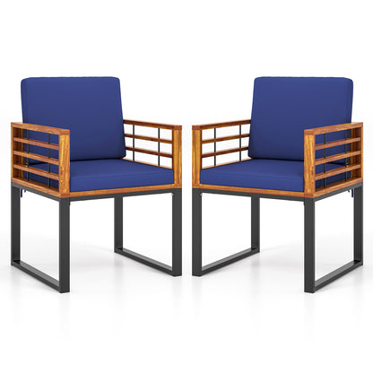 Acacia Wood Outdoor Dining Chairs Set of 2 with Soft Cushions, Navy Patio Dining Sets Navy at Gallery Canada