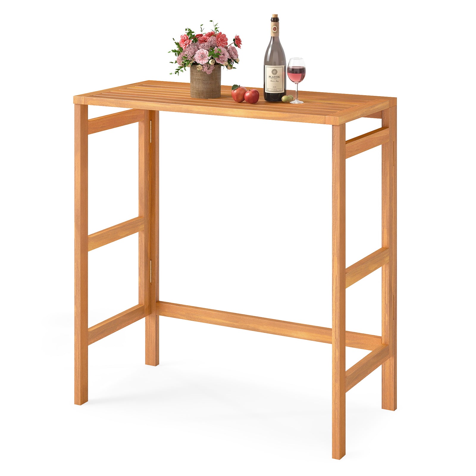 Acacia Wood Outdoor Bar Table with Slatted Tabletop for Balcony Bar Tables at Gallery Canada