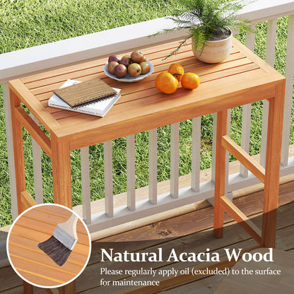 Acacia Wood Outdoor Bar Table with Slatted Tabletop for Balcony Bar Tables at Gallery Canada