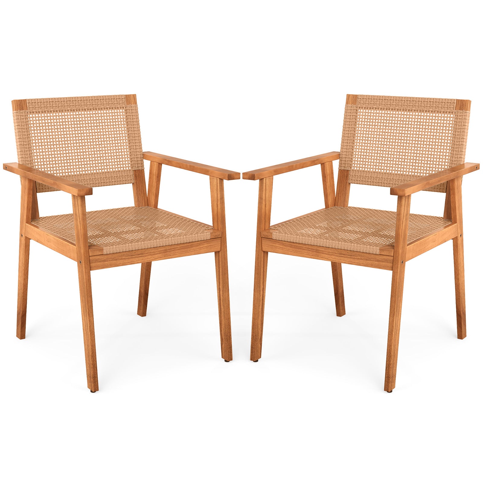 Acacia Wood Outdoor Dining Chairs Set of 2 PE Rattan Patio Chairs with Backrests and Armrests Patio Dining Chairs Options at Gallery Canada