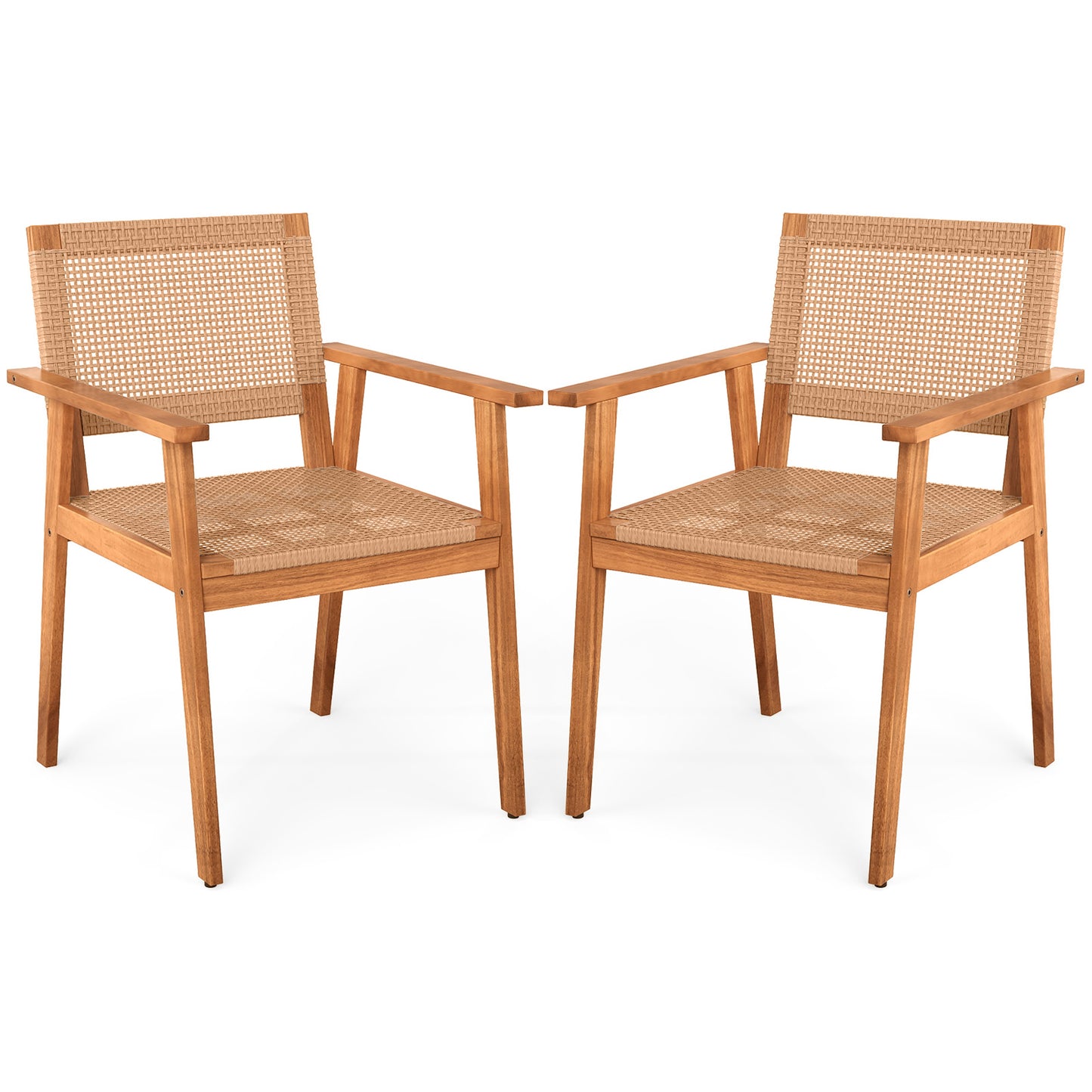 Acacia Wood Outdoor Dining Chairs Set of 2 PE Rattan Patio Chairs with Backrests and Armrests Patio Dining Chairs Options at Gallery Canada