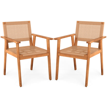 Acacia Wood Outdoor Dining Chairs Set of 2 PE Rattan Patio Chairs with Backrests and Armrests Patio Dining Chairs Options at Gallery Canada