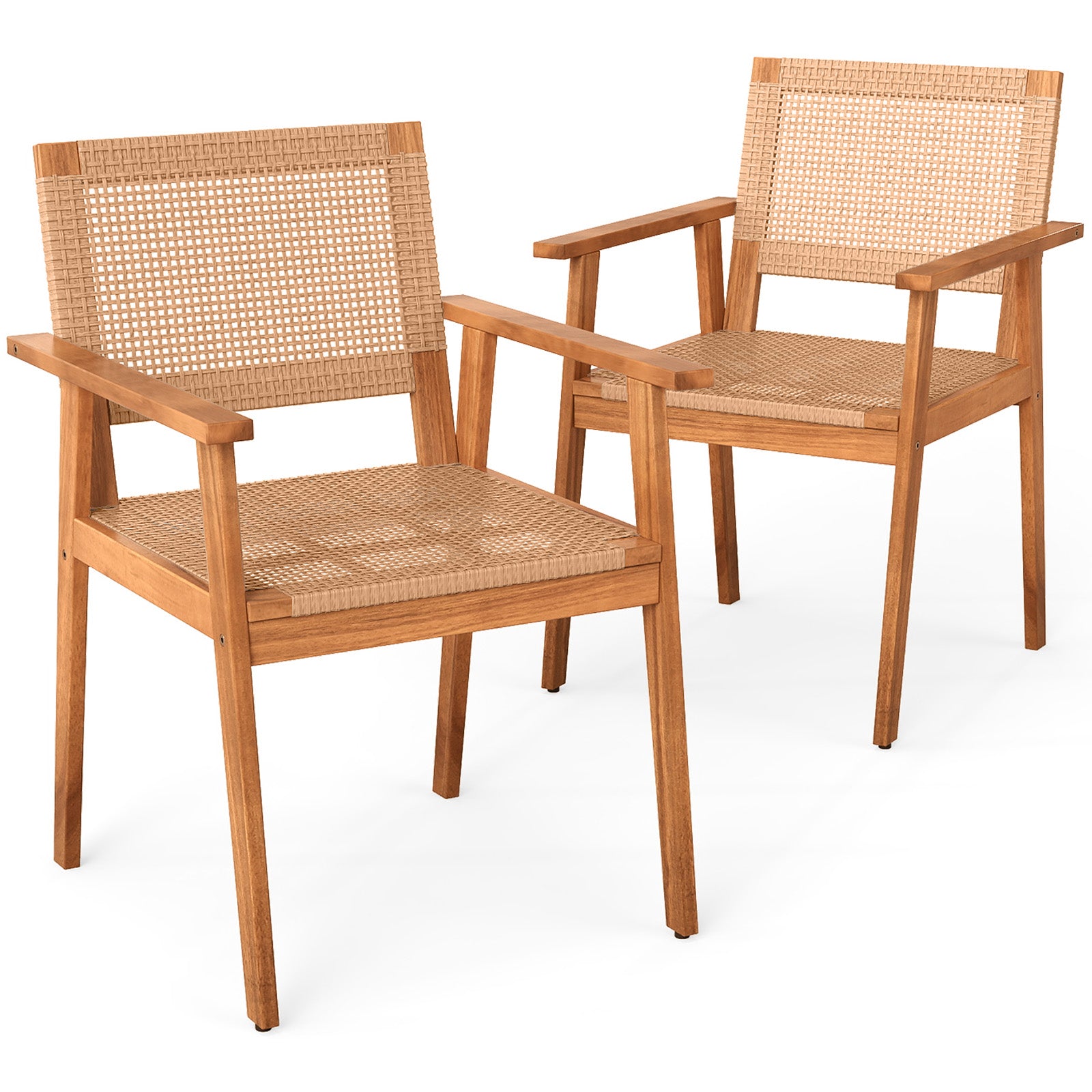 Acacia Wood Outdoor Dining Chairs Set of 2 PE Rattan Patio Chairs with Backrests and Armrests Patio Dining Chairs at Gallery Canada