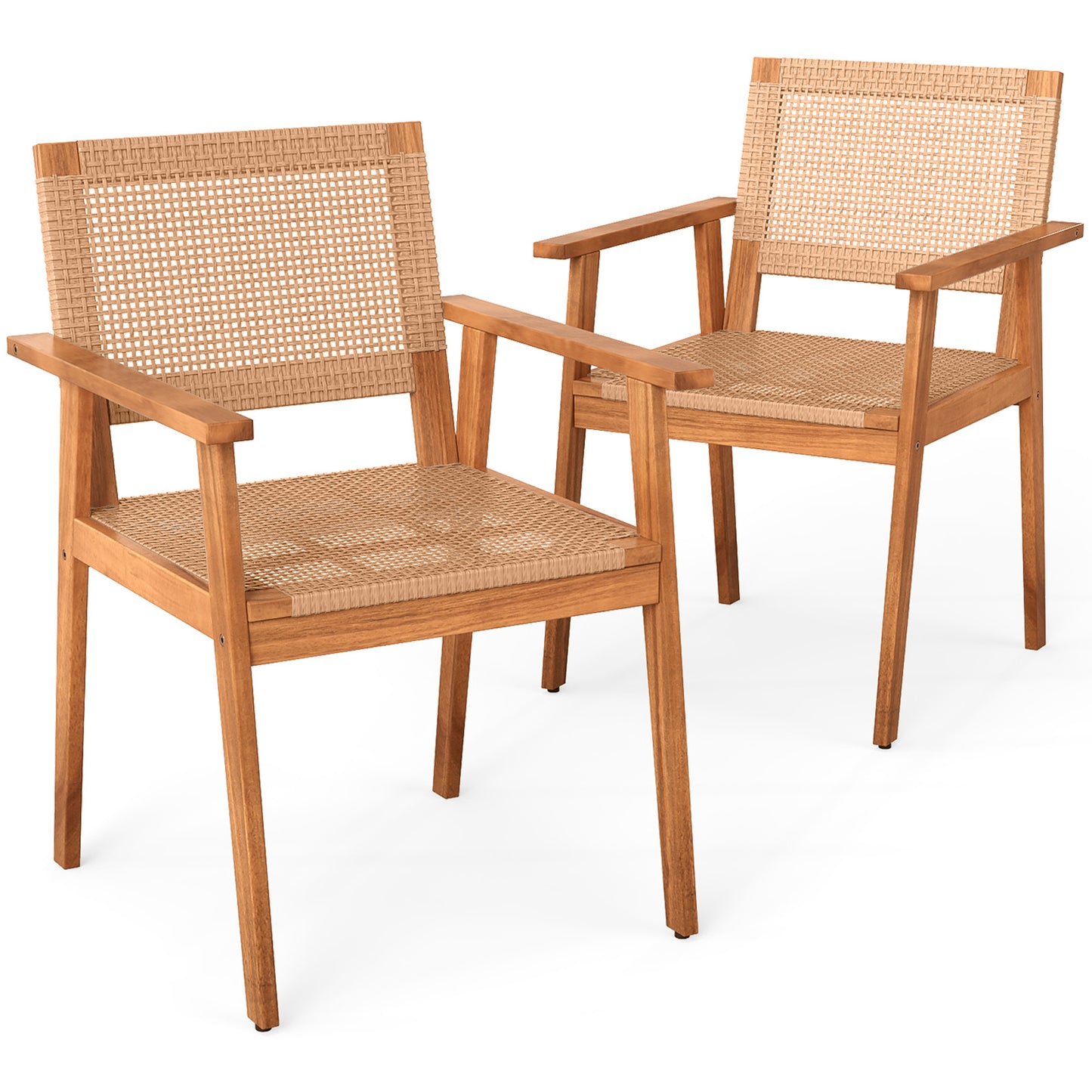 Acacia Wood Outdoor Dining Chairs Set of 2 PE Rattan Patio Chairs with Backrests and Armrests Patio Dining Chairs at Gallery Canada