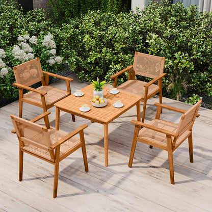 Acacia Wood Outdoor Dining Chairs Set of 2 PE Rattan Patio Chairs with Backrests and Armrests Patio Dining Chairs at Gallery Canada