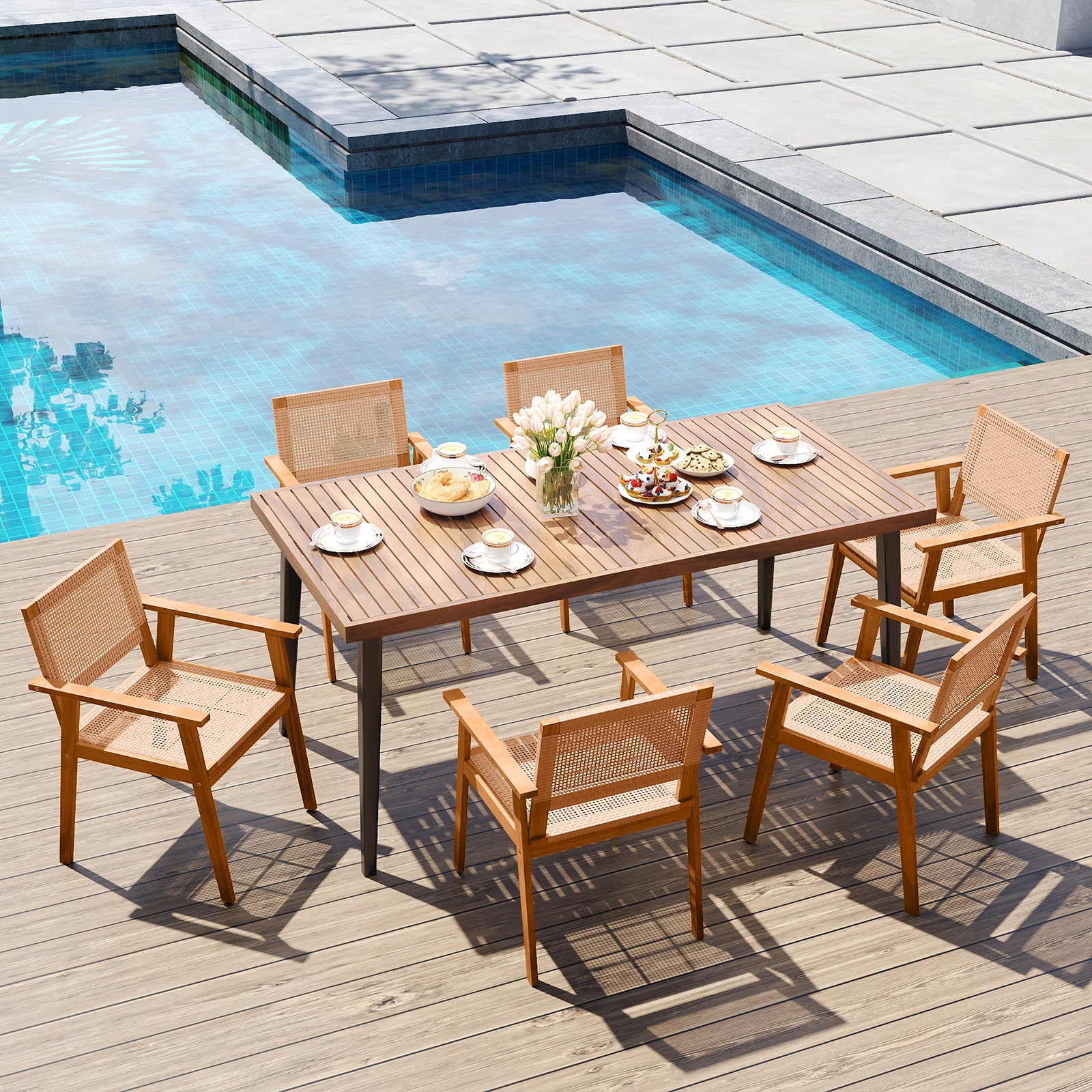 Acacia Wood Outdoor Dining Chairs Set of 2 PE Rattan Patio Chairs with Backrests and Armrests Patio Dining Chairs at Gallery Canada