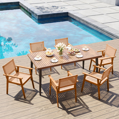 Acacia Wood Outdoor Dining Chairs Set of 2 PE Rattan Patio Chairs with Backrests and Armrests Patio Dining Chairs at Gallery Canada