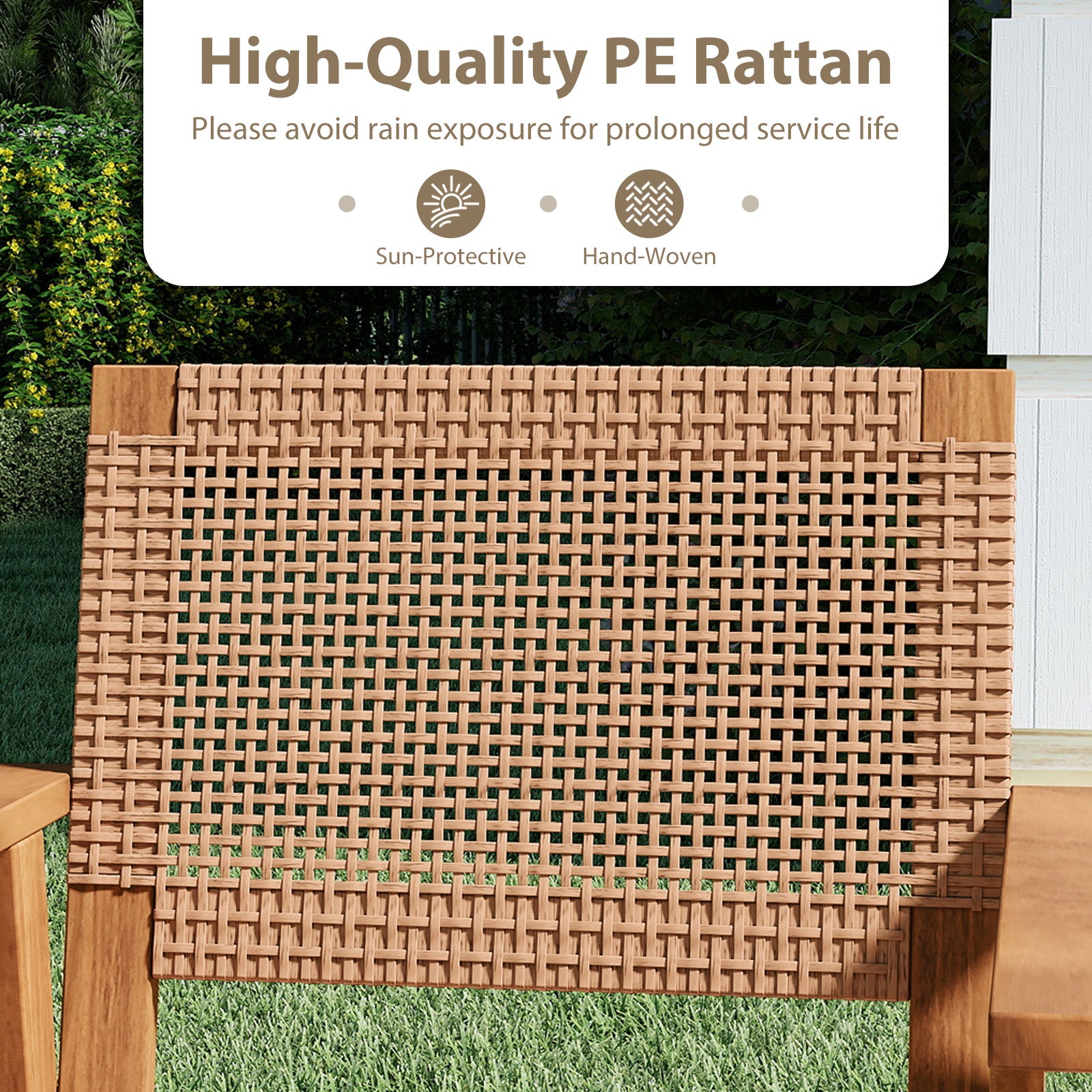 Acacia Wood Outdoor Dining Chairs Set of 2 PE Rattan Patio Chairs with Backrests and Armrests Patio Dining Chairs at Gallery Canada