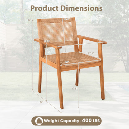 Acacia Wood Outdoor Dining Chairs Set of 2 PE Rattan Patio Chairs with Backrests and Armrests Patio Dining Chairs at Gallery Canada