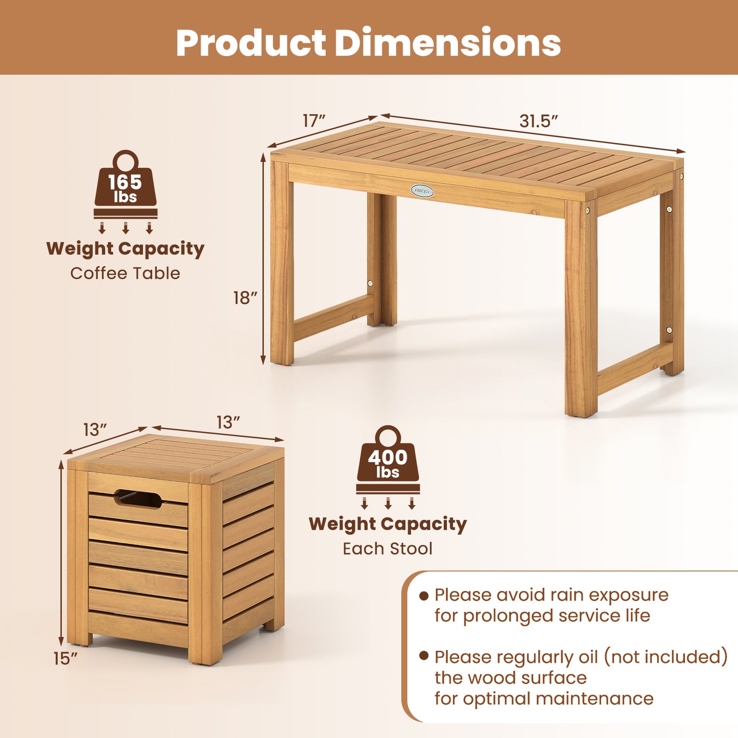 Acacia Wood Outdoor Coffee Table with Stools Set of 2 3 Pieces Patio Table and Stools Set Patio Conversation Sets at Gallery Canada