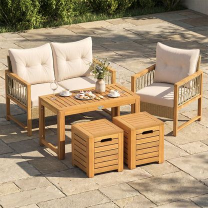 Acacia Wood Outdoor Coffee Table with Stools Set of 2 3 Pieces Patio Table and Stools Set Patio Conversation Sets at Gallery Canada