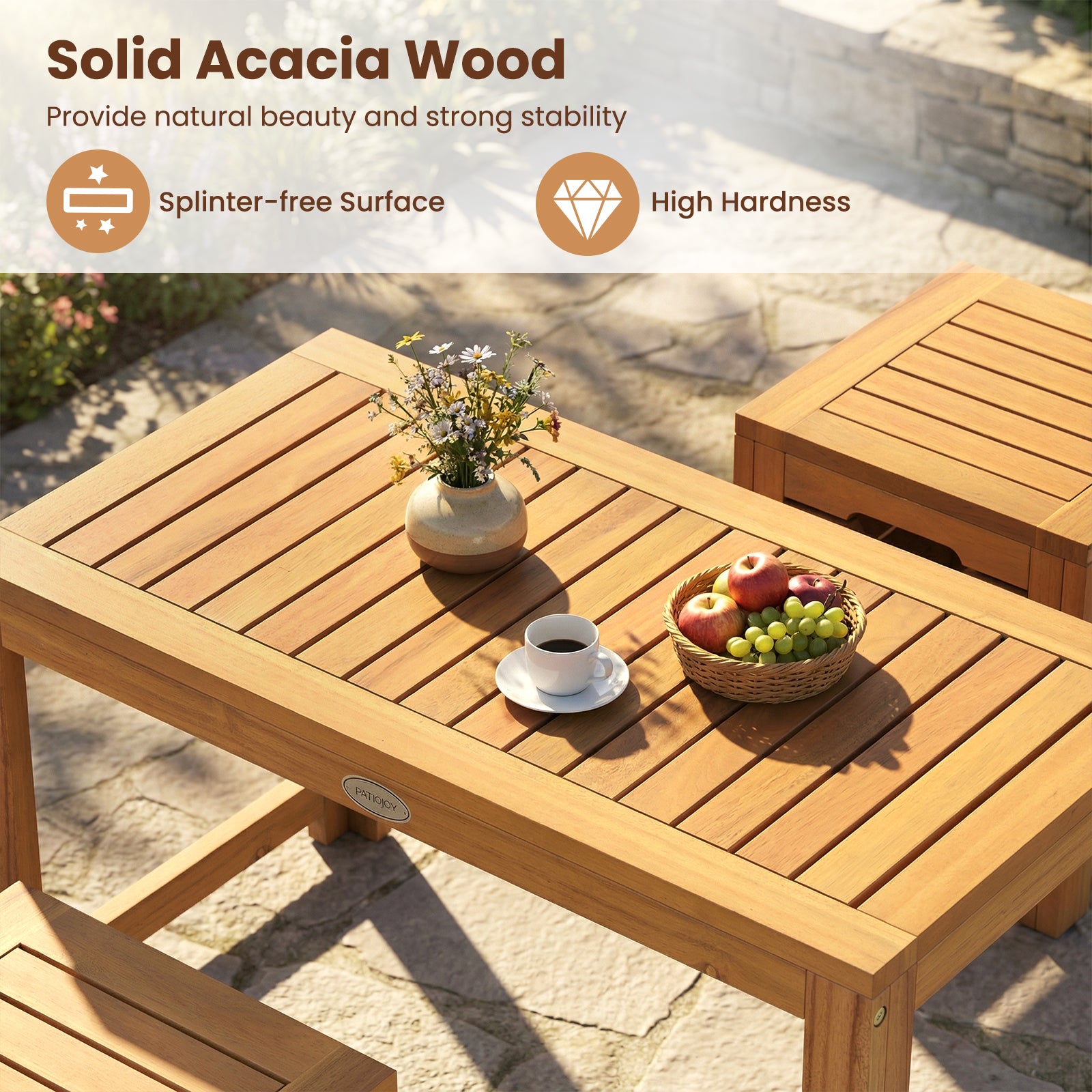 Acacia Wood Outdoor Coffee Table with Stools Set of 2 3 Pieces Patio Table and Stools Set Patio Conversation Sets at Gallery Canada