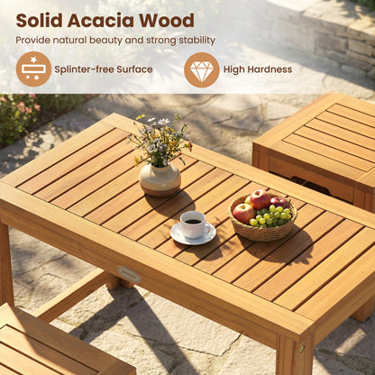 Acacia Wood Outdoor Coffee Table with Stools Set of 2 3 Pieces Patio Table and Stools Set Patio Conversation Sets at Gallery Canada