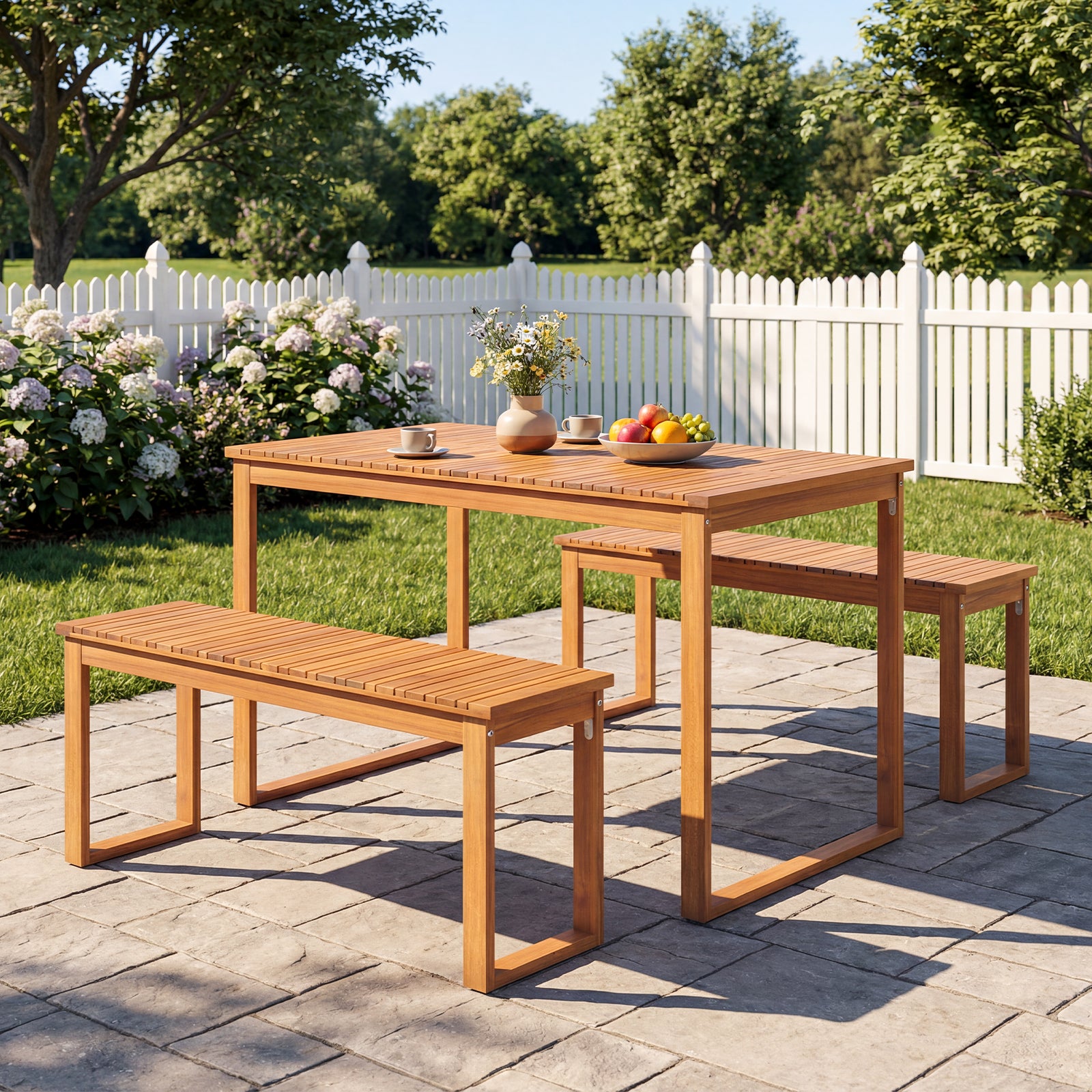 Acacia Wood Outdoor Garden Bench Set of 1/2 with Slatted Seat for Front Porch-Set of 2 Outdoor Benches at Gallery Canada