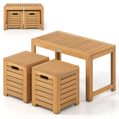 Acacia Wood Outdoor Coffee Table with Stools Set of 2 3 Pieces Patio Table and Stools Set Patio Conversation Sets at Gallery Canada