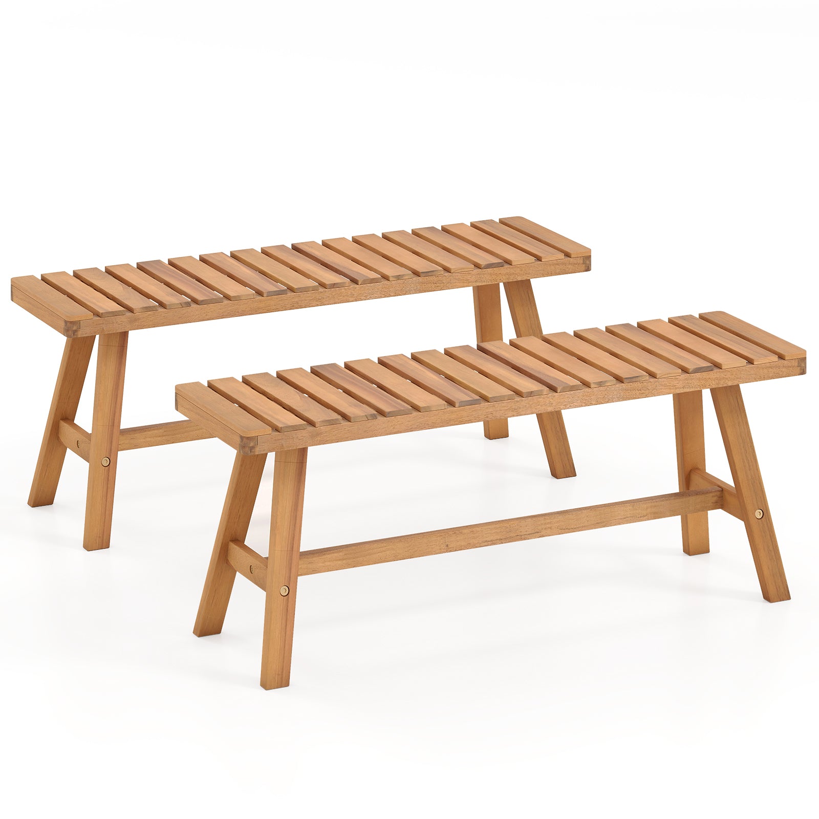 Acacia Wood Outdoor Garden Bench Set of 1/2 with Slatted Seat and 800 lbs Capacity-Set of 2 Outdoor Benches Options at Gallery Canada