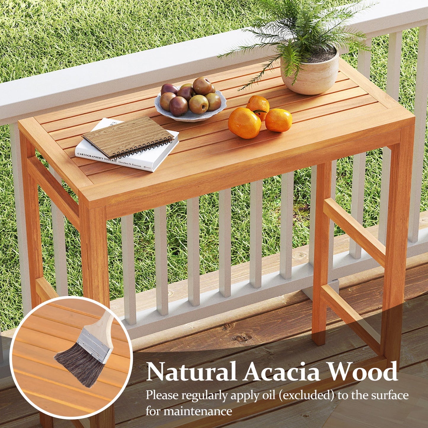 Acacia Wood Outdoor Bar Table with Slatted Tabletop for Balcony Bar Tables at Gallery Canada
