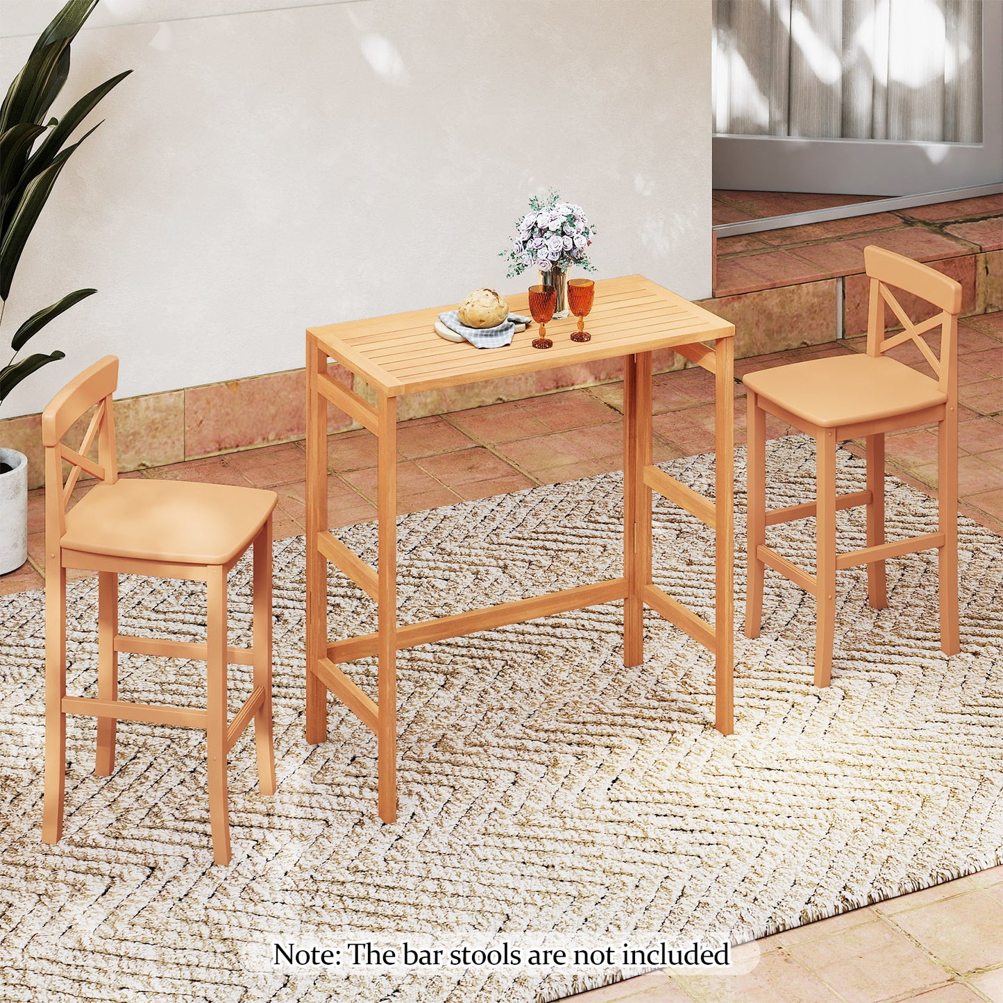 Acacia Wood Outdoor Bar Table with Slatted Tabletop for Balcony Bar Tables at Gallery Canada