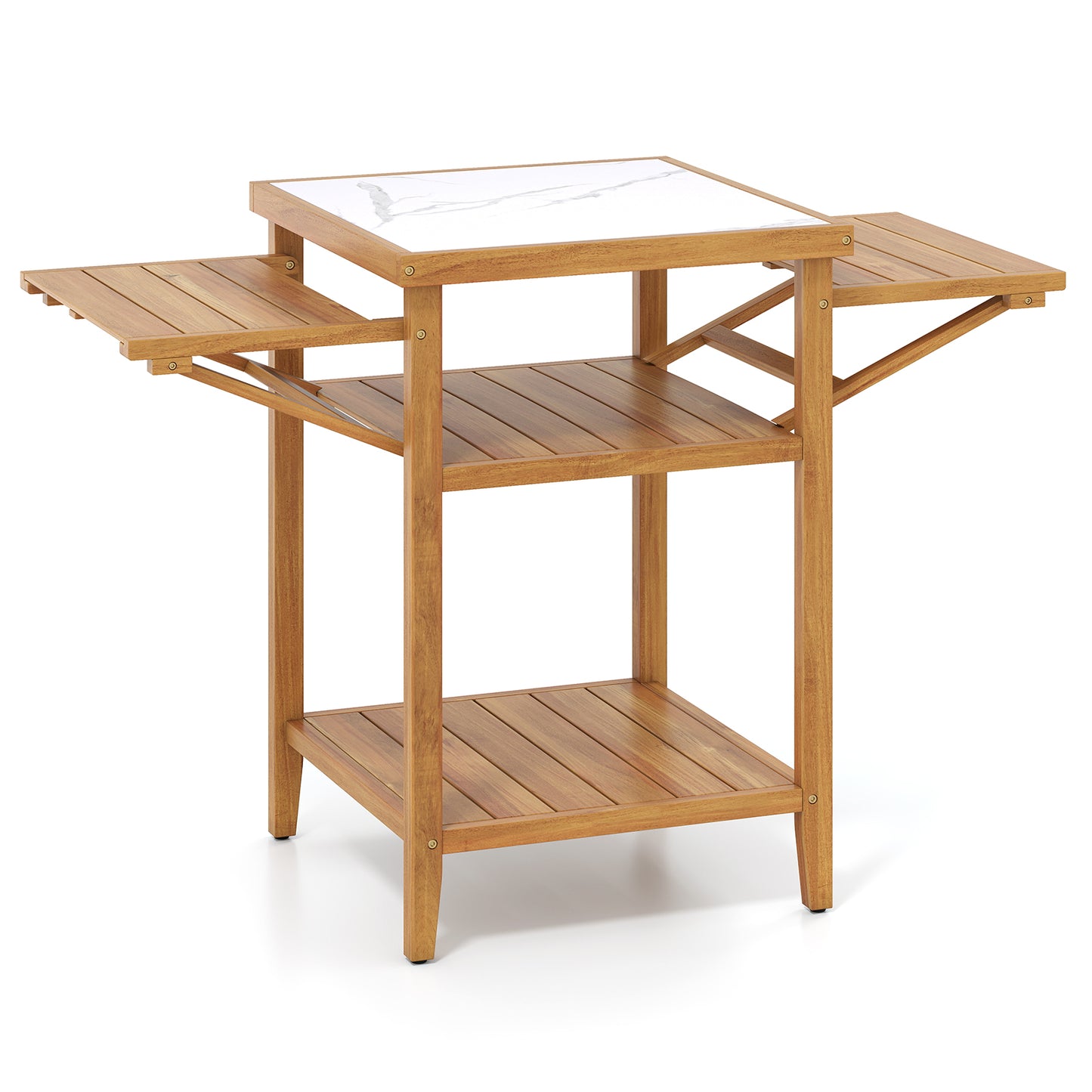 Acacia Wood Outdoor Grill Table, Faux Marble Top, Drop Leaf Panels, Natural Camping Furniture Natural at Gallery Canada