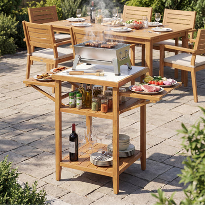 Acacia Wood Outdoor Grill Table, Faux Marble Top, Drop Leaf Panels, Natural Camping Furniture at Gallery Canada