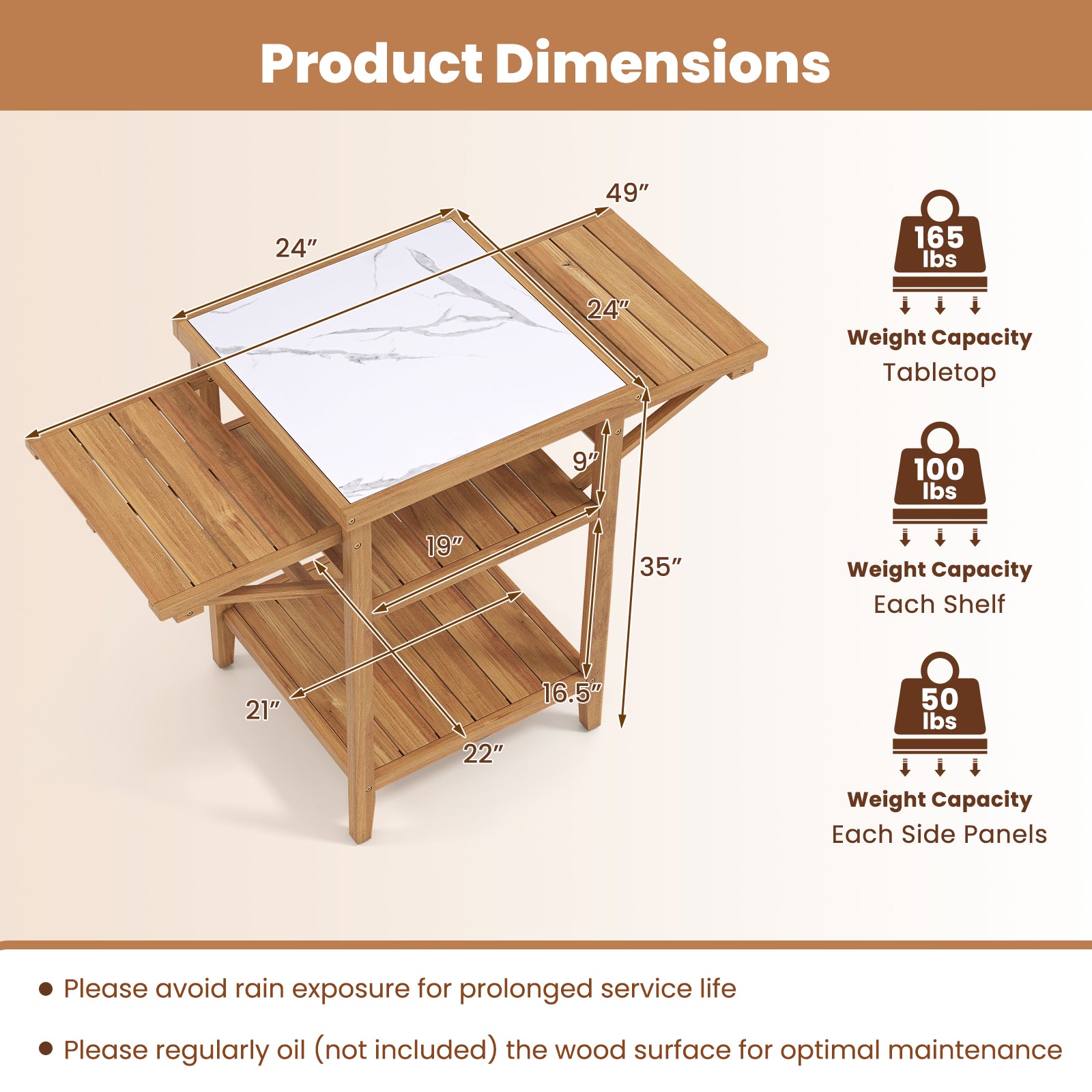 Acacia Wood Outdoor Grill Table, Faux Marble Top, Drop Leaf Panels, Natural Camping Furniture at Gallery Canada