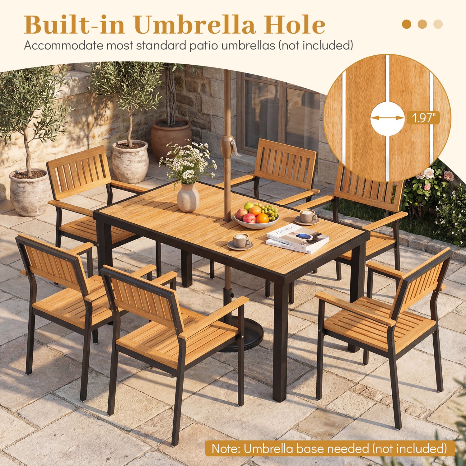 Acacia Wood Outdoor Dining Table, 1.97
