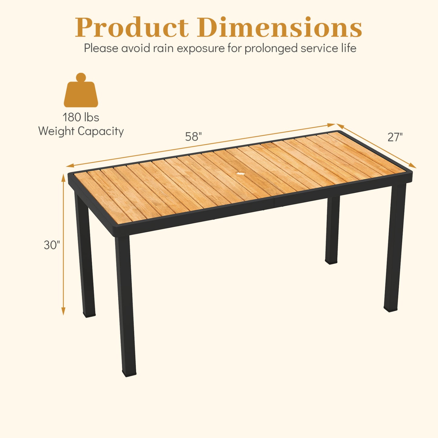 Acacia Wood Outdoor Dining Table, 1.97" Umbrella Hole, 6-Person Patio Dining Tables at Gallery Canada