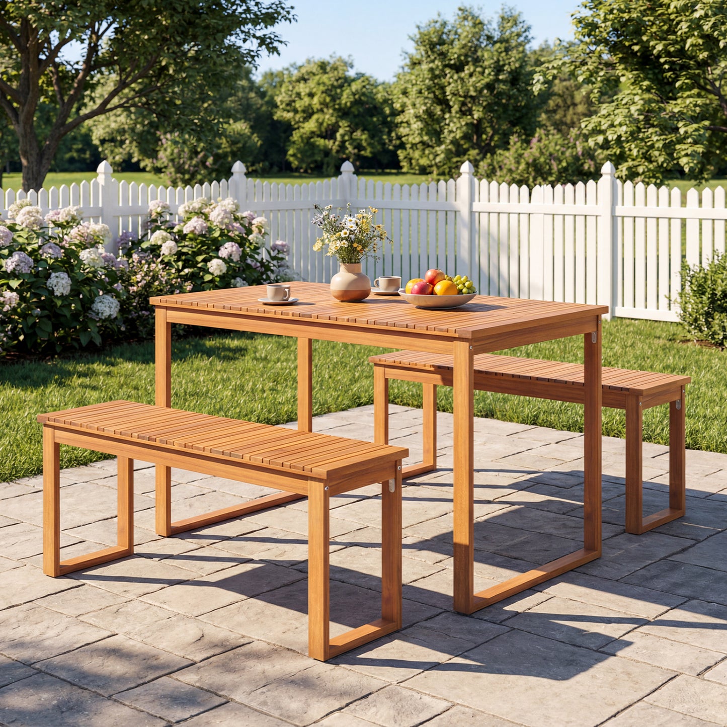 Acacia Wood Outdoor Garden Bench Set of 1/2 with Slatted Seat for Front Porch-Set of 2 Outdoor Benches at Gallery Canada