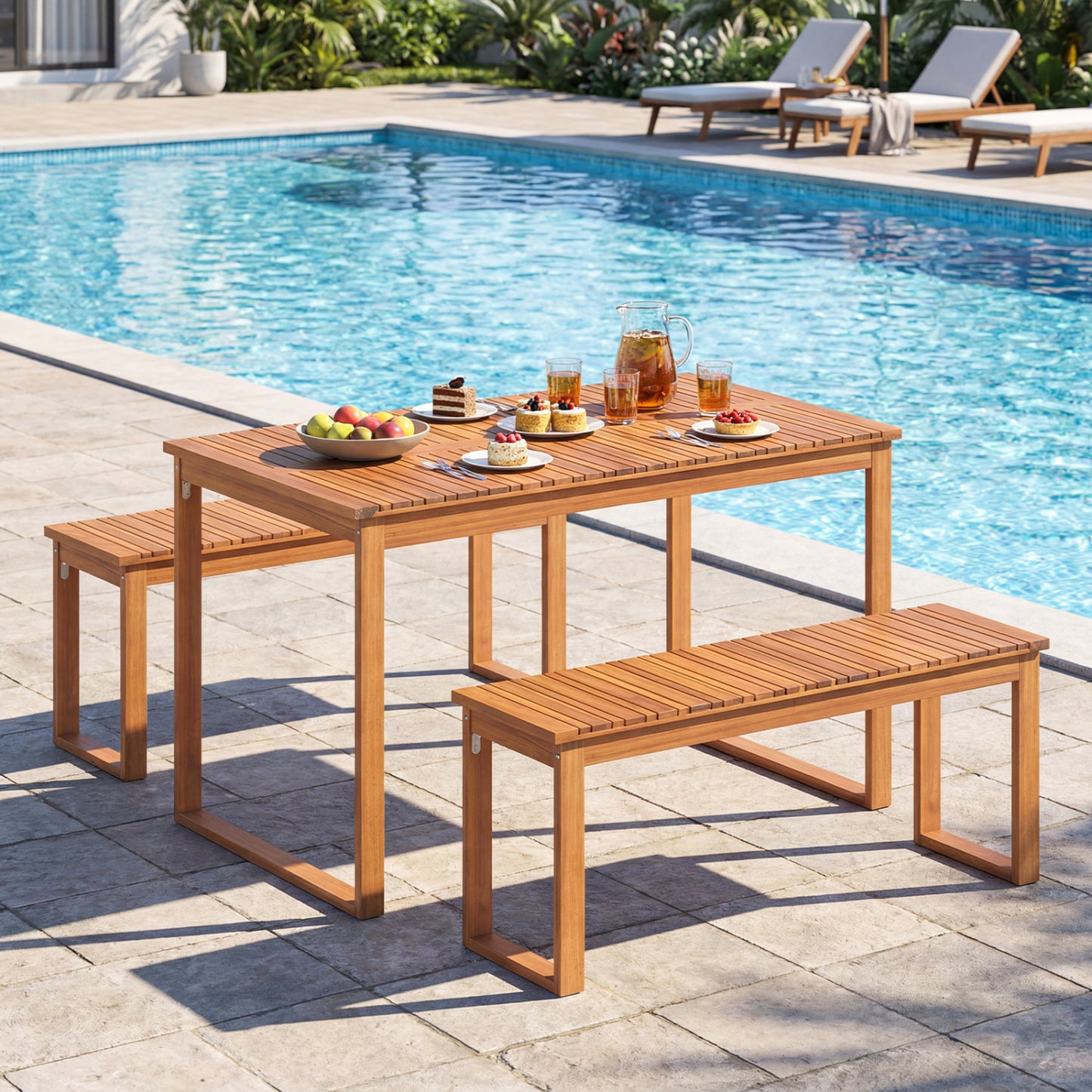 Acacia Wood Outdoor Garden Bench Set of 1/2 with Slatted Seat for Front Porch-Set of 2 Outdoor Benches at Gallery Canada