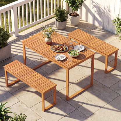 Acacia Wood Outdoor Garden Bench Set of 1/2 with Slatted Seat for Front Porch-Set of 2 Outdoor Benches at Gallery Canada