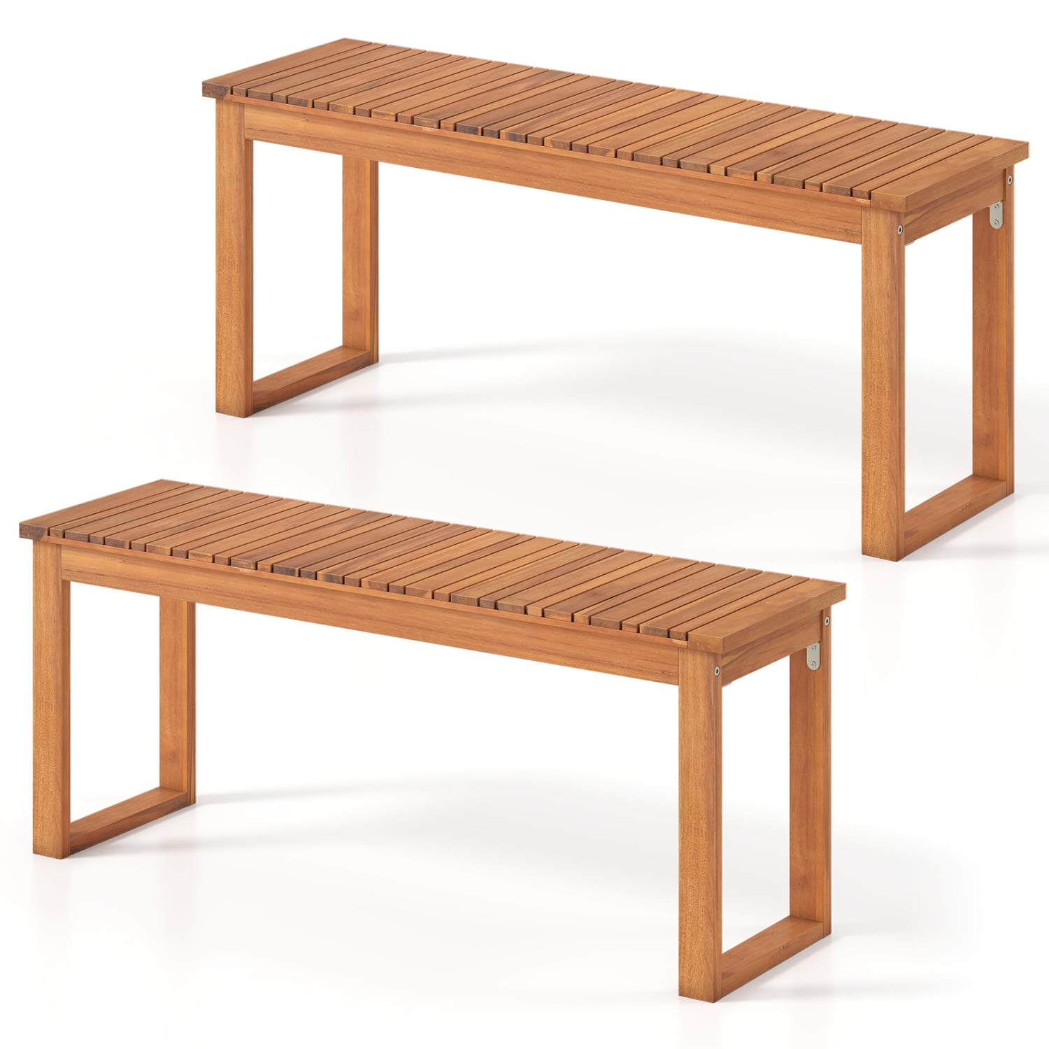 Acacia Wood Outdoor Garden Bench Set of 1/2 with Slatted Seat for Front Porch-Set of 2 Outdoor Benches at Gallery Canada