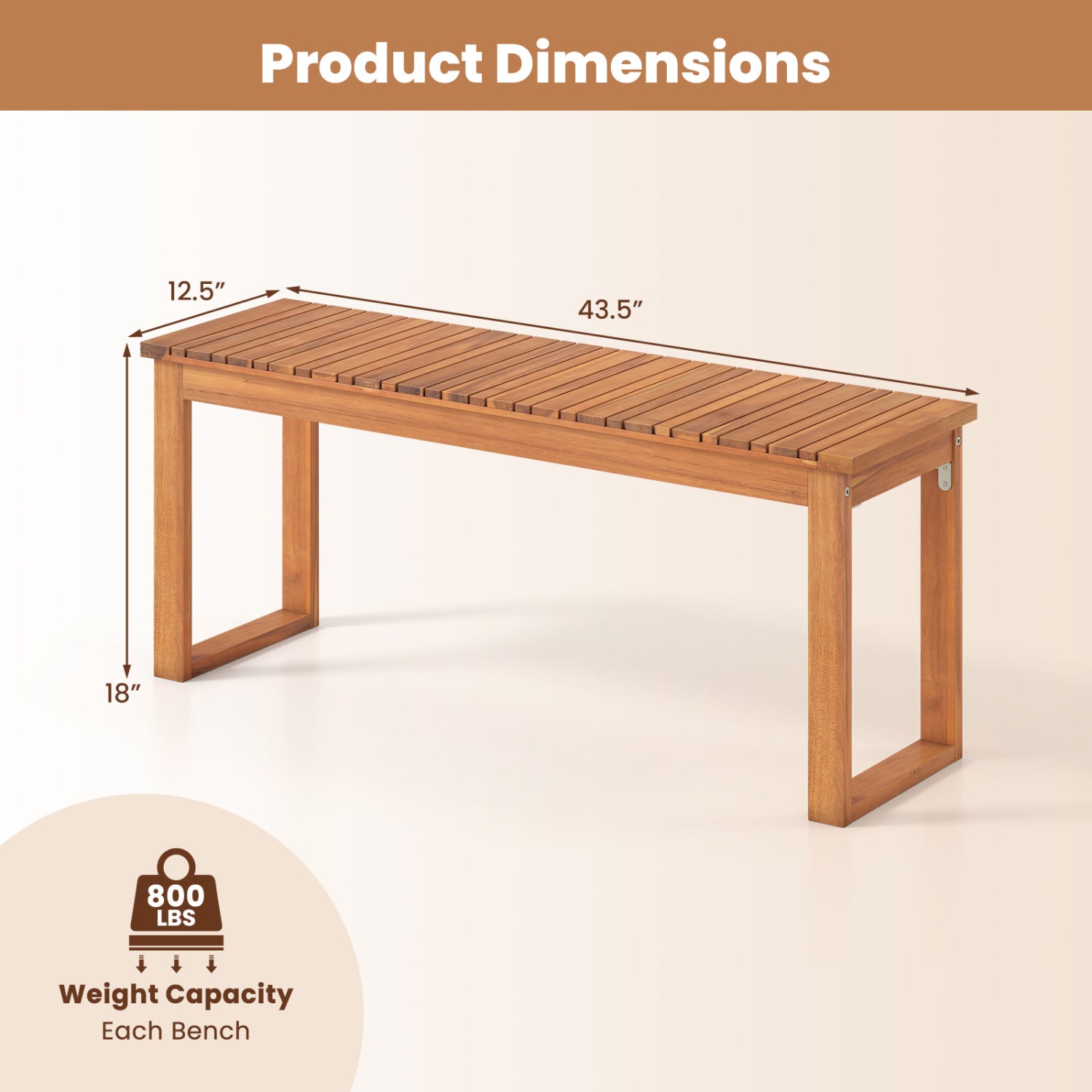 Acacia Wood Outdoor Garden Bench Set of 1/2 with Slatted Seat for Front Porch-Set of 2 Outdoor Benches at Gallery Canada