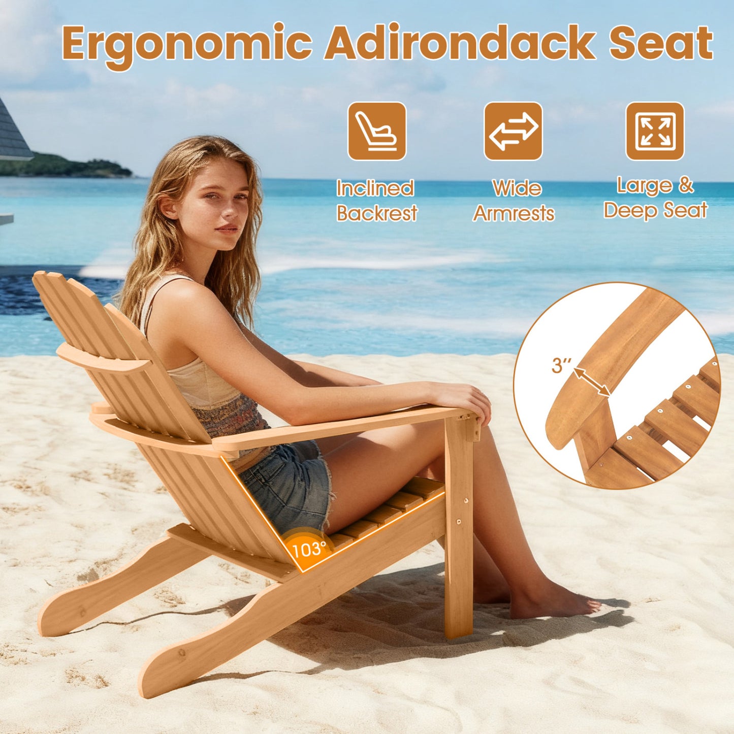 Acacia Wood Outdoor Adirondack Chair, Ergonomic Design, Natural Adirondack Chairs at Gallery Canada